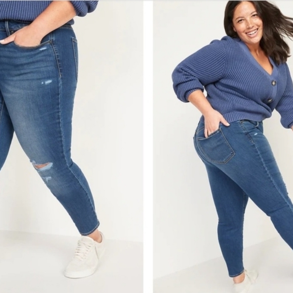 Old Navy Pop Icon Distressed mid rise Skinny Jeans Plus size 26 Long NWT